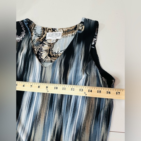 Julian‎ Taylor Midi Dress A-Line Geometric Sleeveless Summer Black Stretch Sz 12 - Picture 7 of 10